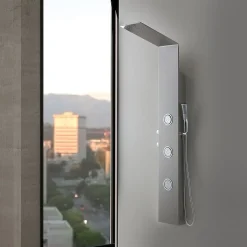 Panneau De Douche Hydromassante En Acier Brossé Chromé H 150Cm