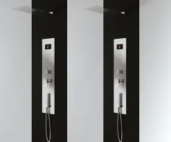 Panneau douche en acier inox avec 4 fonctions, inclu le flexible, la douche à main, les gets hydromassage, la cascade cervicale