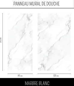 Panneau Mural Alu Douche salle de bain MARBRE BLANC Mat 120 cm x 210 cm Ma Nouvelle Déco