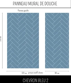 Panneau mural Alu Douche Salle de Bain CHEVRON BLEU MAT DROITE 120 cm x 210 cm