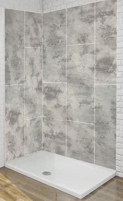 Panneau mural Alu Douche Salle de Bain CIMENT BRUT MAT CARREAUX XL 120 cm x 210 cm