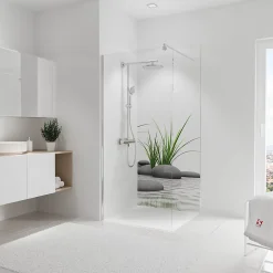 Panneau mural de salle de bains l.90 x H.210 cm, pierres zen et herbes, Schulte DécoDesign Photo