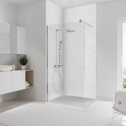 Panneau mural de salle de bains l.100 x H.255 cm, effet marbre blanc mat, Schulte Décodesign Softtouch vendu par 2
