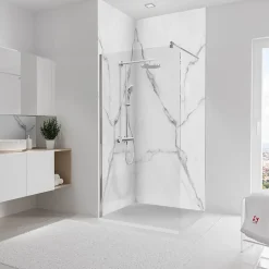 Panneau mural de salle de bains l.100 x H.255 cm, effet marbre de carrare blanc mat, Schulte Décodesign Softtouch vendu par 2