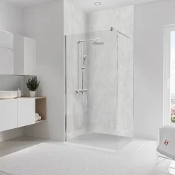 Panneau mural de salle de bains l.100x255 cm, décor marbre gris Softtouch, Schulte Décodesign vendu par 2