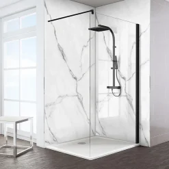 Panneau mural de salle de bains l.100 x H.210 cm, marbre de carrare blanc brillant, Schulte Décodesign Brio vendu par 2
