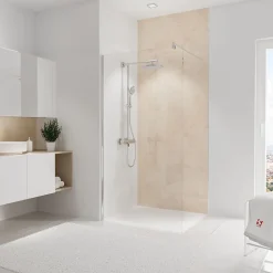 Panneau mural de salle de bains l.100 x H.255 cm, effet pierre beige, Schulte DecoDesign