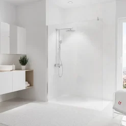 Panneau mural de salle de bains l.150x255 cm, décor marbre blanc brillant, Schulte DécoDesign