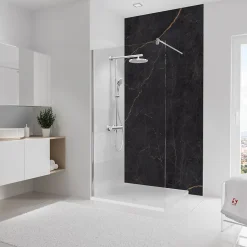 Panneau mural de salle de bain l.125 x H.255 cm, marbre anthracite et cuivre, Schulte DécoDesign