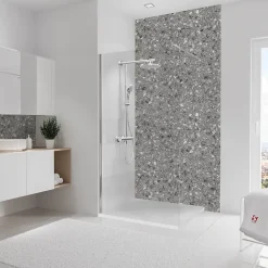 Panneau mural de salle de bains l.100 x H.255 cm, effet terrazzo granit , Schulte DécoDesign Softtouch