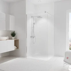 Panneau mural de salle de bains l.100 x H.255 cm, effet marbre blanc mat, Schulte DécoDesign