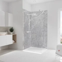 Panneau mural de salle de bain l.100 x H.255 cm, marbre gris, Schulte Décodesign vendu par 2