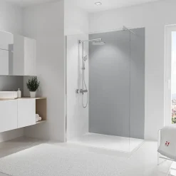 Panneau mural de salle de bains l.120 x H.210 cm, gris argenté brillant, Schulte DécoDesign