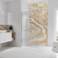 Panneau mural de salle de bains l.100 x H.255 cm, effet marbre beige, Schulte DécoDesign Softtouch