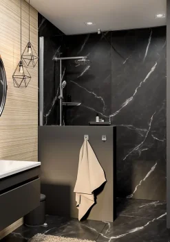 Panneau mural de salle de bains l.100 x H.210 cm, effet marbre de Carrare noir mat, Schulte DécoDesign Softtouch