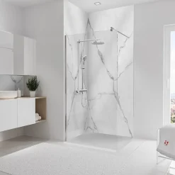Panneau mural de salle de bains l.100 x H.255 cm, effet marbre de carrare blanc brillant, Schulte Décodesign Brio vendu par 2