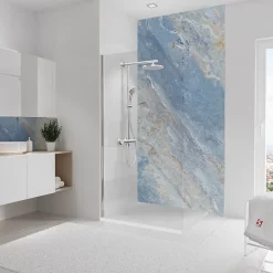 Panneau mural de salle de bains l.100 x H.255 cm, effet marbre bleu, Schulte DécoDesign Softtouch