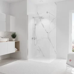 Panneau mural de salle de bains l.100 x H.255 cm, effet marbre de Carrare blanc mat, Schulte DécoDesign Softtouch