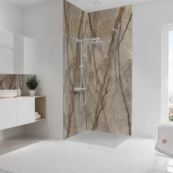 Panneau mural de salle de bain l.100 x H.255 cm, marbre marron, Schulte Décodesign vendu par 2