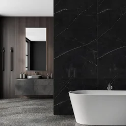 Panneau Mural Douche SPC/PVC Décor Marbre Noir satiné - 90x260cm - 2,34M²