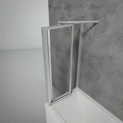 Pare baignoire à coller 2 volets + paroi de retour fixe, 89 x 70 x 120 cm, alu-argenté, Schulte