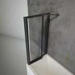 Pare baignoire à coller 2 volets + paroi de retour fixe, 89 x 70 x 120 cm, verre transparent, profilé noir, Schulte