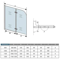 Pare baignoire 2 volet pliante et pivotant chrome - L.120 x H.140 cm en 6mm verre anticalcaire