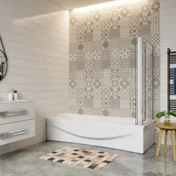 Pare baignoire 2 volet pliante et pivotant chrome - L.90+80 x H.140 cm en 6mm verre anticalcaire