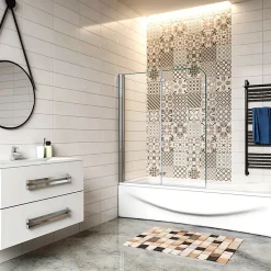 Pare baignoire 2 volet pliante et pivotant chrome - L.110 x H.140 cm en 6mm verre anticalcaire