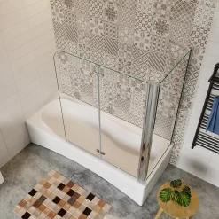 Pare baignoire 2 volet pliante et pivotant chrome - L.120+75 x H.140 cm en 6mm verre anticalcaire