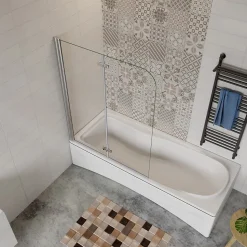 Pare baignoire 2 volet pliante et pivotant chrome - L.100 x H.140 cm en 6mm verre anticalcaire