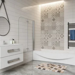 Pare baignoire 2 volet pliante et pivotant chrome - L.100 x H.140 cm en 6mm verre anticalcaire