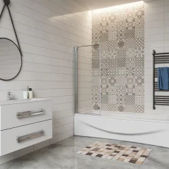Pare baignoire 2 volet pliante et pivotant chrome - L.90 x H.140 cm en 6mm verre anticalcaire