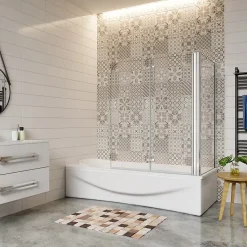 Pare baignoire 2 volet pliante et pivotant chrome - L.110+70 x H.140 cm en 6mm verre anticalcaire