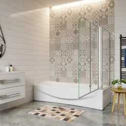 Pare baignoire 2 volet pliante et pivotant chrome - L.110+70 x H.140 cm en 6mm verre anticalcaire