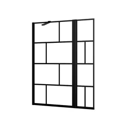 Pare baignoire avec volet pivotant - profile noir mat - 130x104 (HxL) - verre 5mm sérigraphié