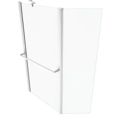 PARE BAIGNOIRE AVEC VOLET PIVOTANT 130x105cm PROFILE ALUMINIUM LAQUE BLANC ET VERRE TRANSPARENT