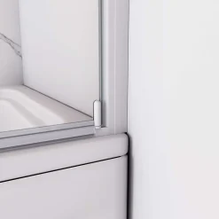 Pare baignoire Blanc mat au angle arrondis pivotant à 180 degrés,L70xH130cm,4mm verre trempé, style industriel