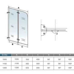 Pare baignoire chromé 2 volets - L.120 x H.140cm - 5mm verre sécurité - Pivotant et repliable 180 degré