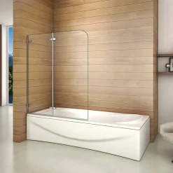 Pare baignoire chromé 2 volets - L.100 x H.140cm - 5mm verre sécurité - Pivotant et repliable 180 degré