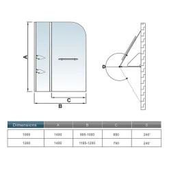 Pare baignoire chromé pivotante L.120 x 140 cm avec 2 étagères - 6mm verre sécurité - solution pratique, élégante