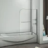 Pare baignoire chromé pivotante L.100 x 140 cm avec 2 étagères - 6mm verre sécurité - solution pratique, élégante