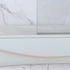 Pare baignoire Chrome au angle arrondis pivotant 180 degrés L100xH140cm, 6mm verre anticalcaire avec bande central dépoli