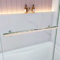 Pare baignoire Chrome au angle arrondis pivotant 180 degrés,L100xH140cm, 6mm verre anticalcaire avec porte serviette
