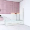 Pare baignoire Chrome pivotant 180degrés à 3 volets L130xH140cm, 6mm verre anticalcaire et pose réversible ,style industriel