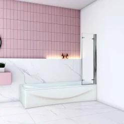 Pare baignoire Chrome pivotant 180degrés à 3 volets L130xH140cm, 6mm verre anticalcaire et pose réversible ,style industriel
