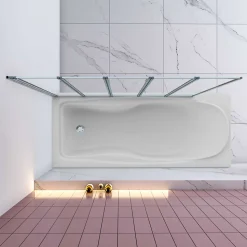 Pare baignoire Chrome pliante,L120xH140cm avec pliante 5 volets pliants 180 degrés,Installation réversible,4mm verre trempé