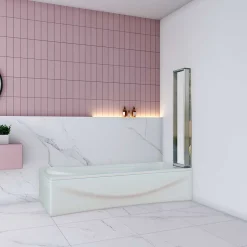 Pare baignoire Chrome pliante,L120xH140cm avec pliante 5 volets pliants 180 degrés,Installation réversible,4mm verre trempé
