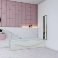 Pare baignoire Chrome pliante,L120xH140cm avec pliante 5 volets pliants 180 degrés,Installation réversible,4mm verre trempé