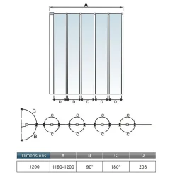 Pare baignoire Chrome pliante,L120xH140cm avec pliante 5 volets pliants 180 degrés,Installation réversible,4mm verre trempé